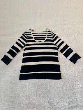 Chico's Black and White Striped Long Sleeve Tee